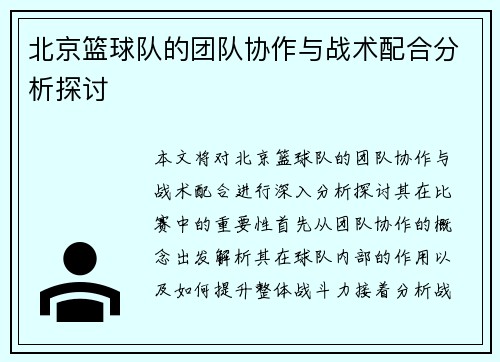 北京篮球队的团队协作与战术配合分析探讨