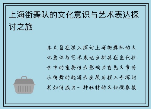 上海街舞队的文化意识与艺术表达探讨之旅