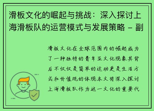 滑板文化的崛起与挑战：深入探讨上海滑板队的运营模式与发展策略 - 副本